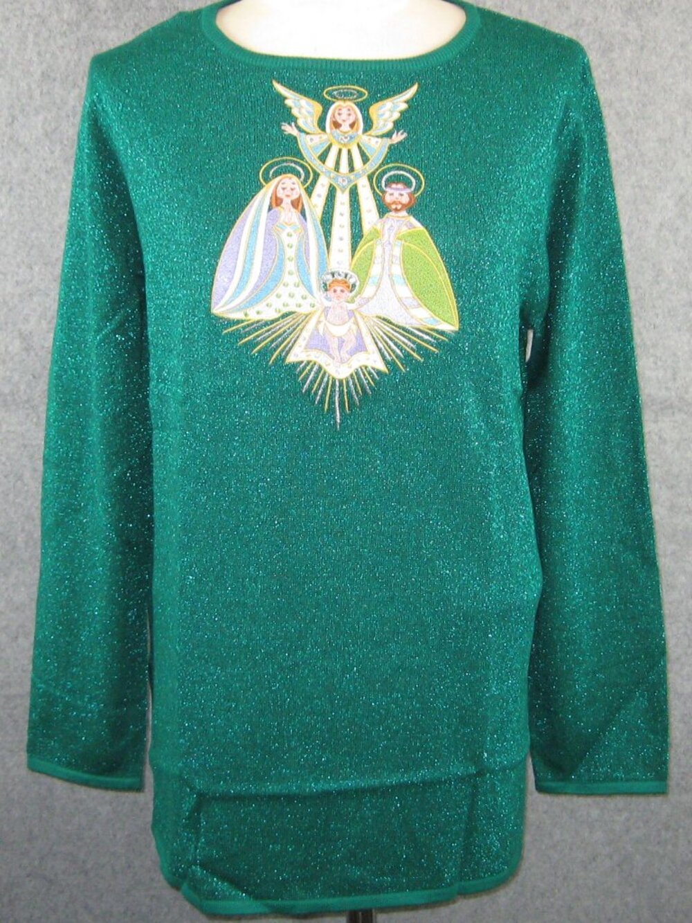 Bob Mackie Wearable Art Christmas Tunic Sweater Sz M Metallic Teal
